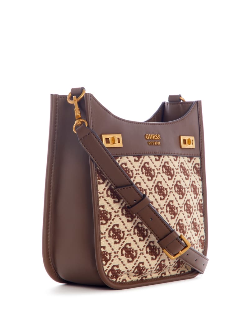 Guess Katey Jacquard Mini Hobo Bag - Brown Multi