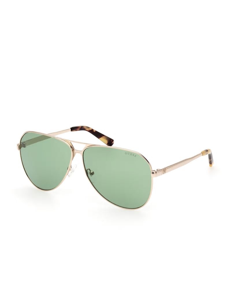 Guess Metal Aviator Sunglasses - Shiny Gold/Green