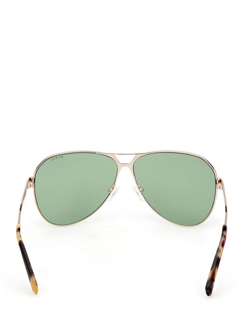 Guess Metal Aviator Sunglasses - Shiny Gold/Green