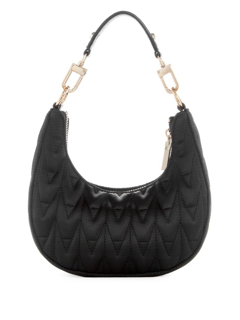 Guess Golden Rock Mini Crescent Hobo Bag - Black Floral Print