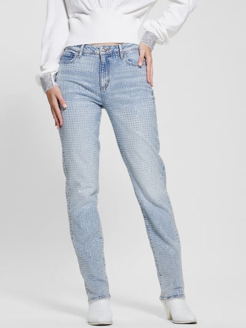 Guess 1981 Rhinestone Straight Jeans - Rhinestone Indigo