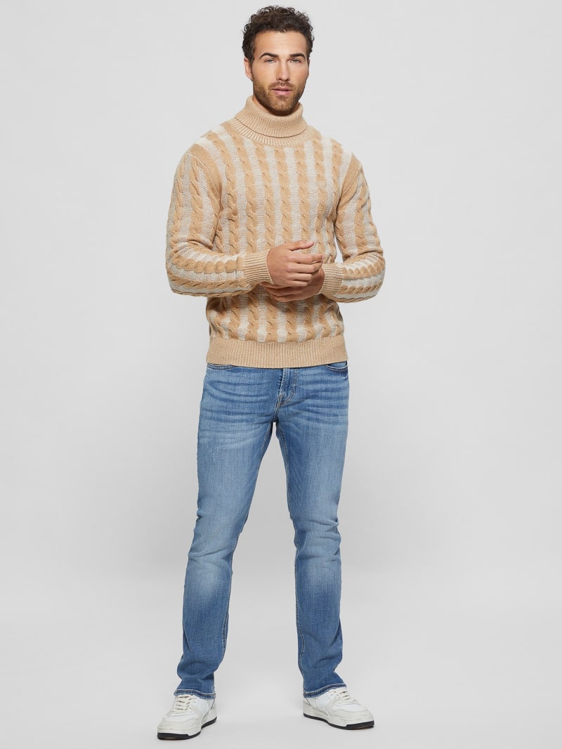 Guess Arkell Turtleneck Cable Sweater - Stone And Sand Combo