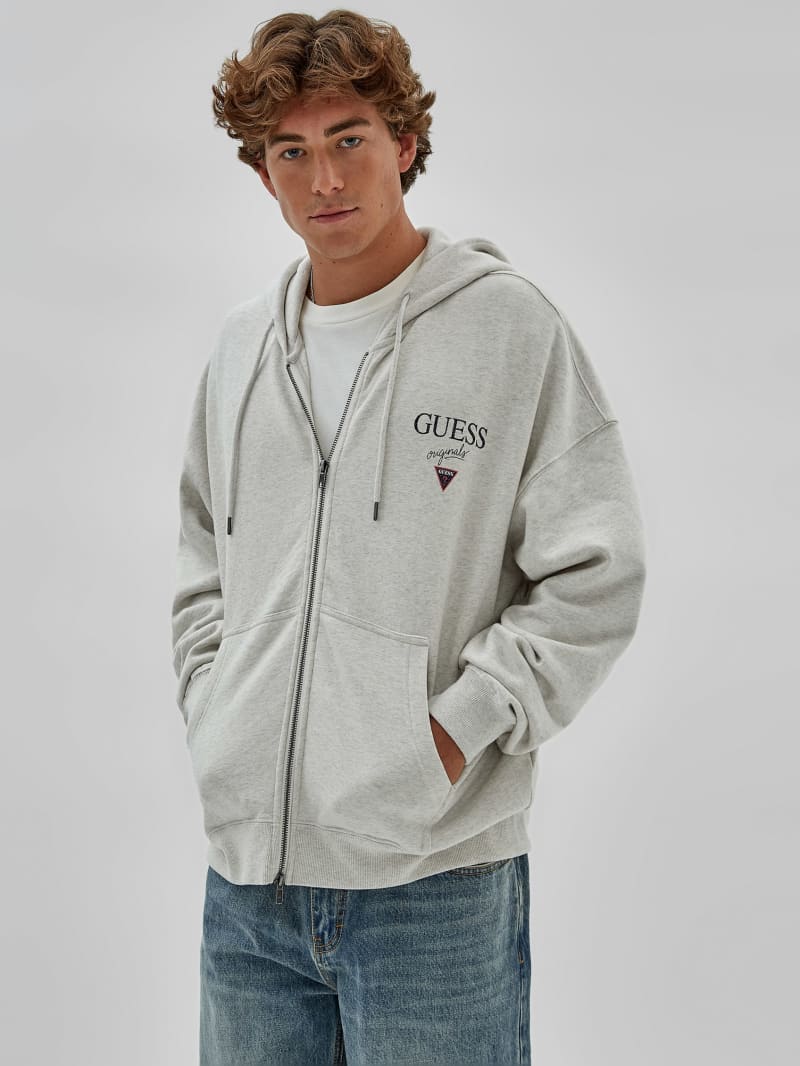 Guess GUESS Originals Heathered Logo Zip Hoodie - Eli Aged Heather