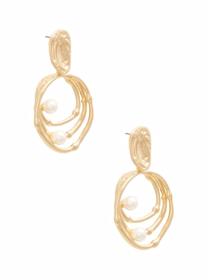 Guess Gold-Tone Pearl Orbital Doorknocker Earring - Silver/Gold