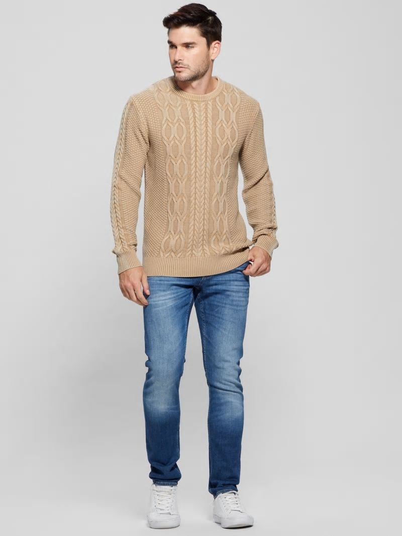 Guess Andy Cable Acid Wash Sweater - Travertine Sand