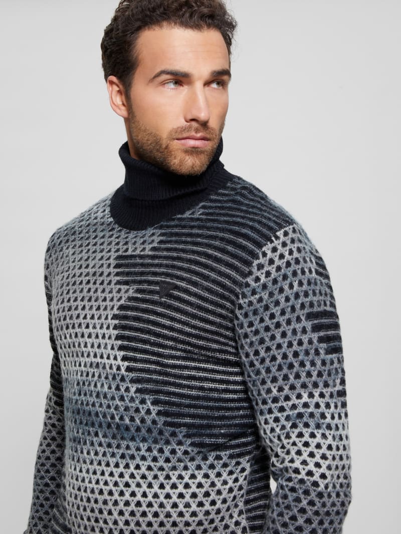 Guess Arthur Turtleneck Stitch Sweater - Black And White Space