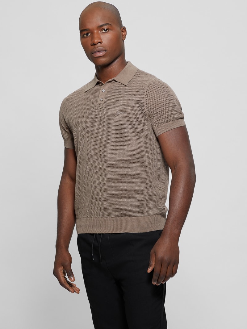 Guess Eco Lenny Open-Stitch Polo - Walnut Shell