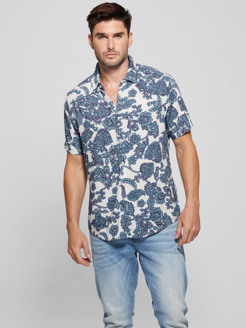 Guess Eco Rayon Jacobean Shirt - Western Jacobean Salt Whi