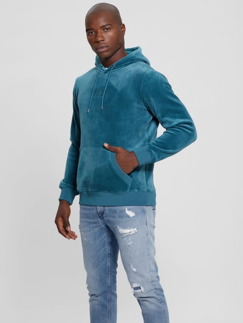 Guess Bonded Velvet GUESS Hoodie - Bold Teal