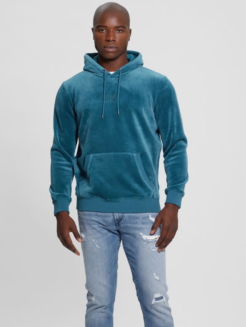 Guess Bonded Velvet GUESS Hoodie - Bold Teal