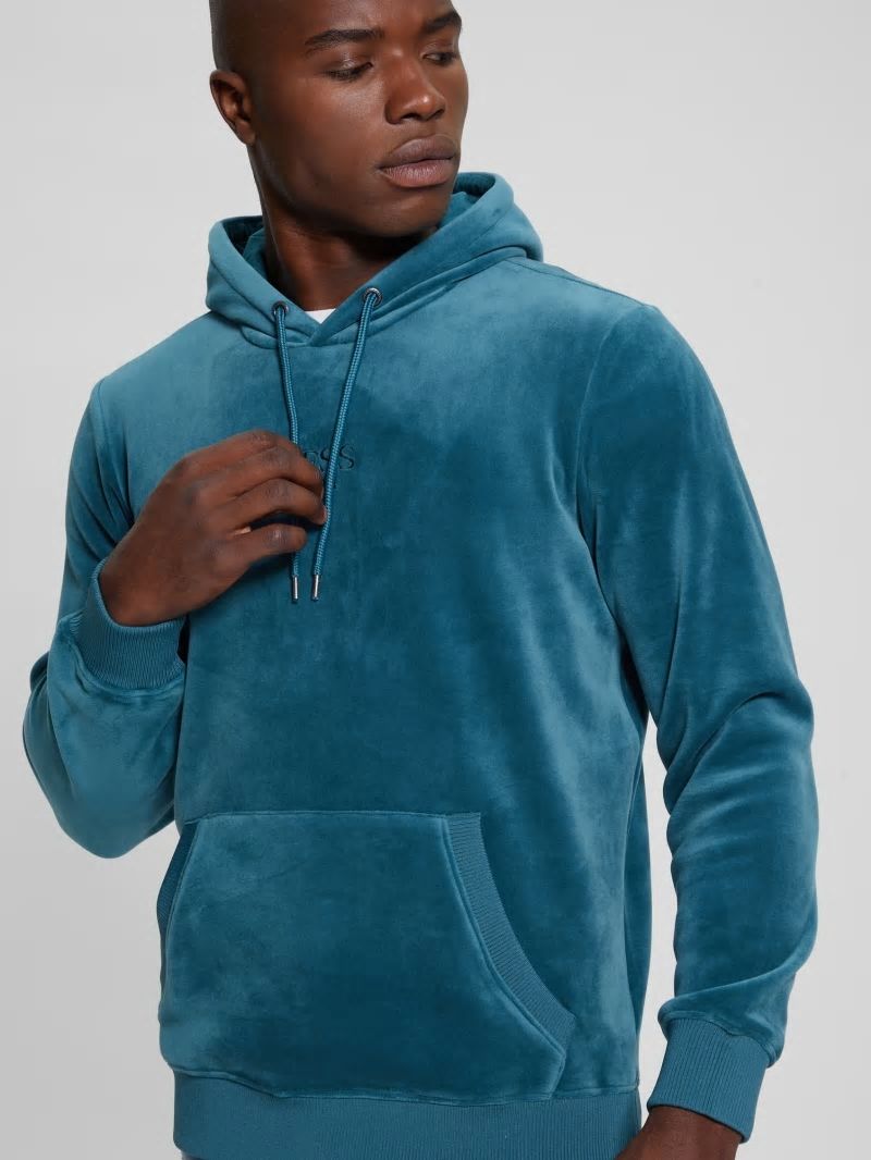 Guess Bonded Velvet GUESS Hoodie - Bold Teal