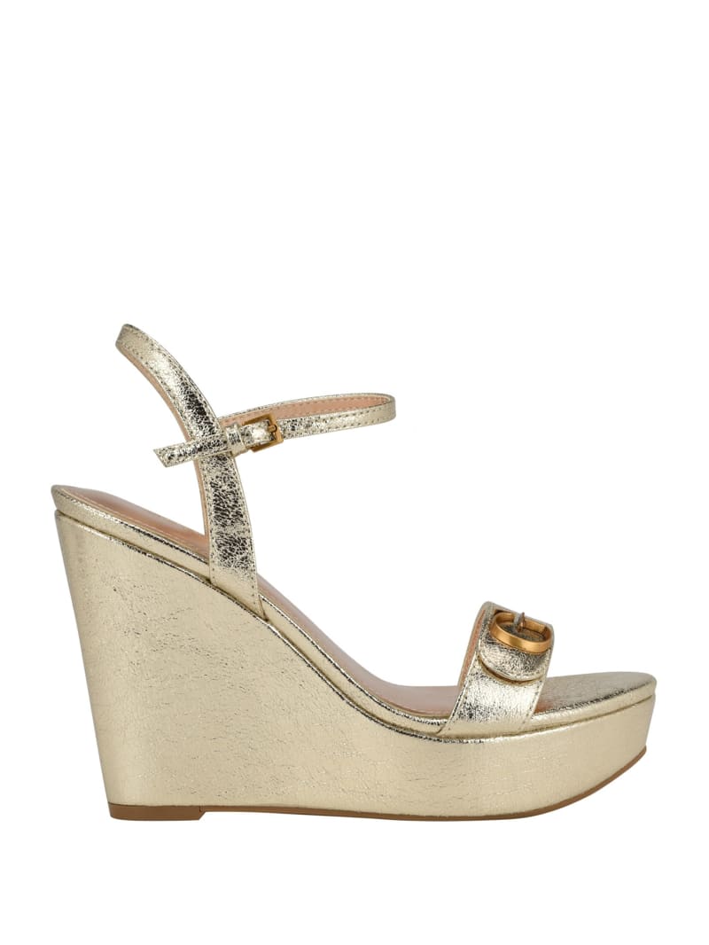 Guess Himifa Shimmer Metallic G Wedge Sandals - Gold
