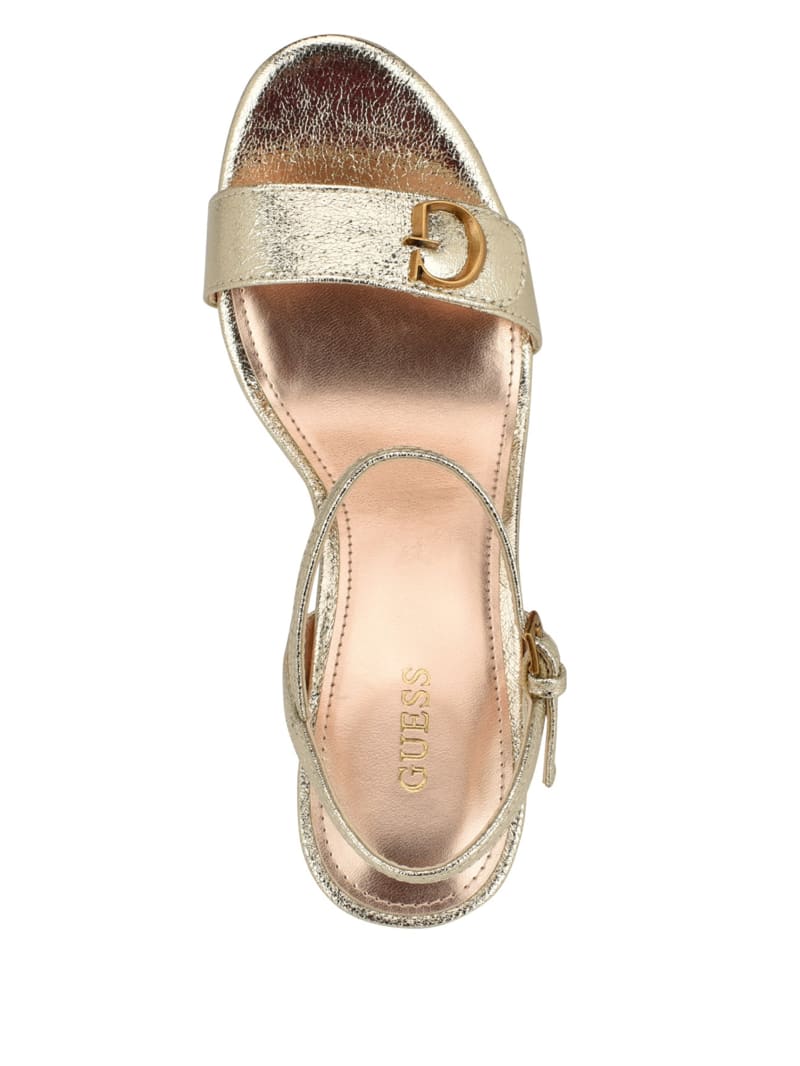 Guess Himifa Shimmer Metallic G Wedge Sandals - Gold