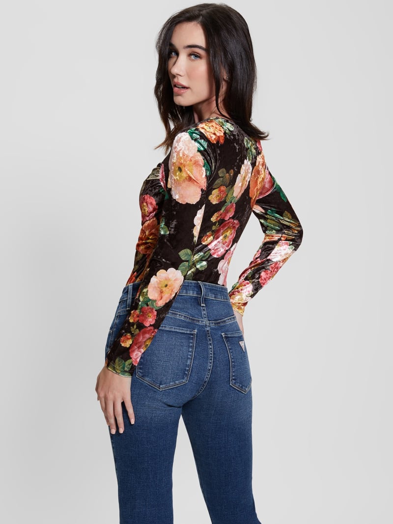 Guess Dianna Velvet Top - Peony Charm Print Black