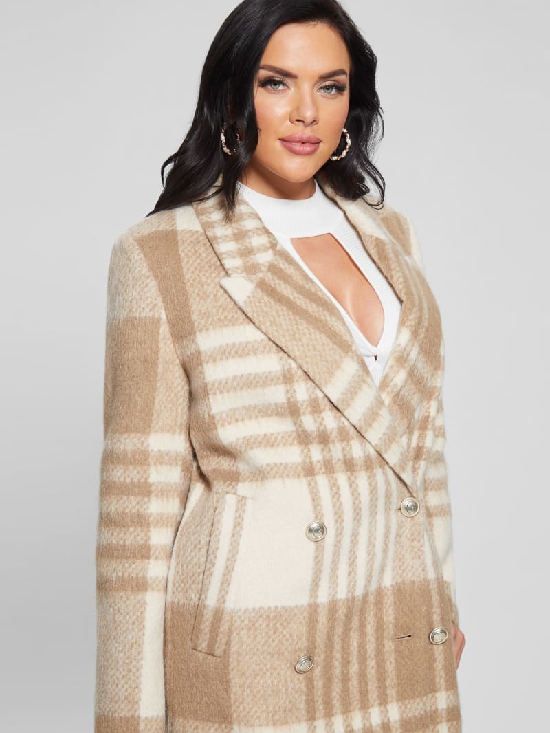 Guess Ramona Plaid Coat - Camel Check