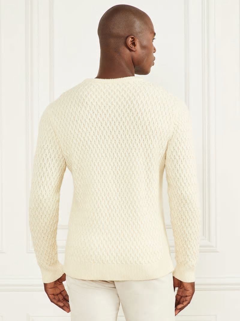 Guess Eco Basket Stitch Crewneck Sweater - Spirit White