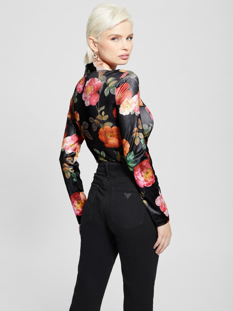 Guess Milana Shirred Printed Blouse - Peony Charm Print Black