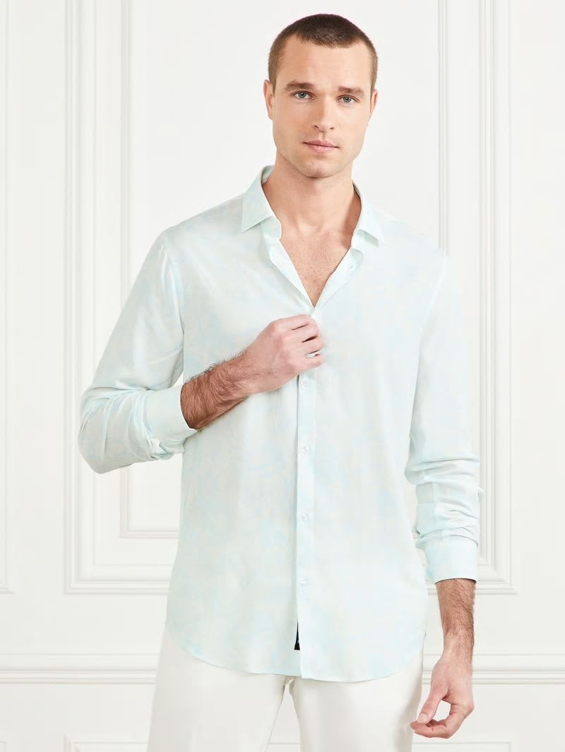 Guess Eco Benny Paul Shirt - Light Blue Tropical Fores