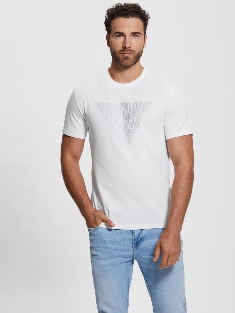 Guess Eco Triangle Crewneck Tee - Pure White