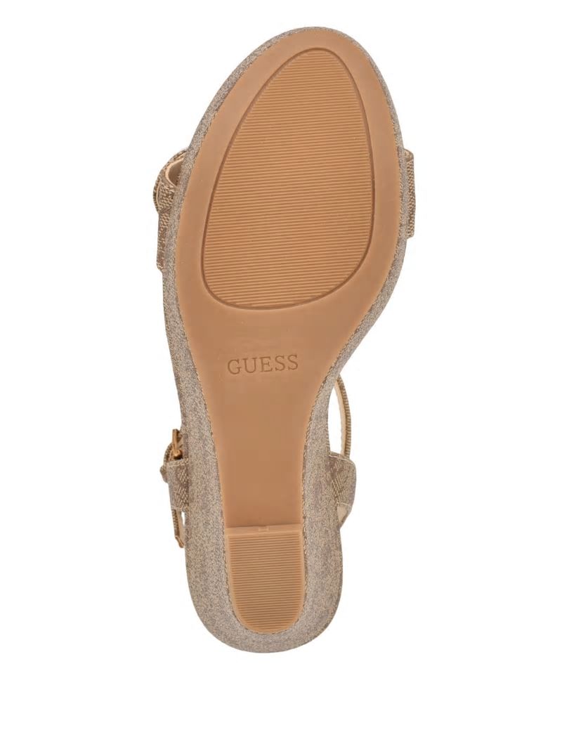 Guess Himifa Shimmer Metallic G Wedge Sandals - Medium Brown