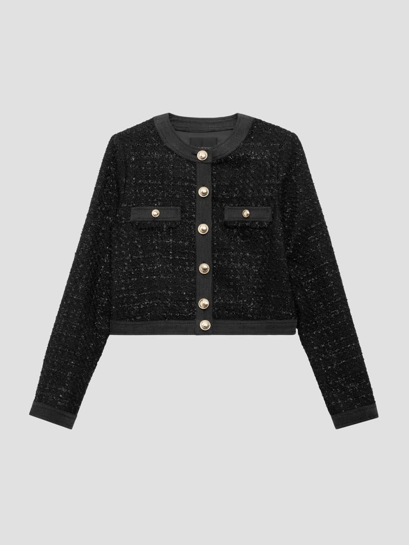 Guess Clarissa Metallic Tweed Jacket - Black Tweed Fantasy