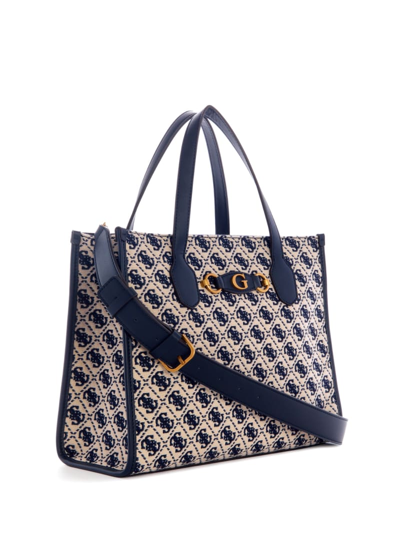 Guess Izzy Jacquard Logo Tote - Navy Logo