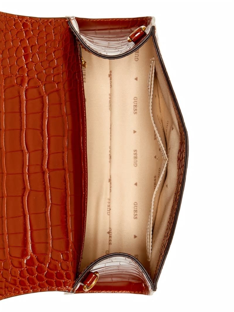 Guess Sestri Crocodile-Embossed Crossbody - Cognac