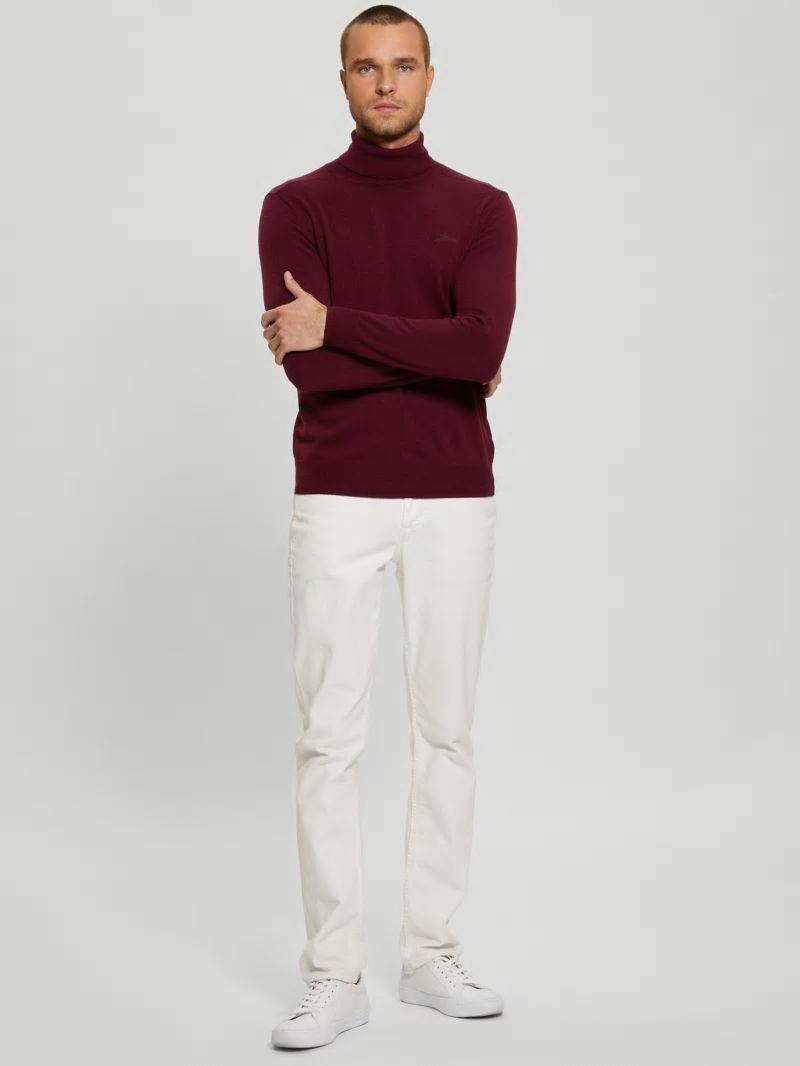 Guess Eco Aaron Silk-Blend Turtleneck Sweater - Maroon Noir