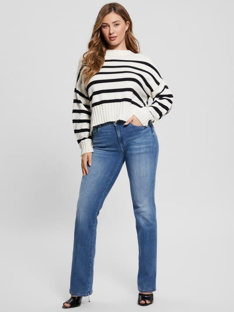 Guess Eco Mirelle Wool-Blend Sweater - White And Black Stripes