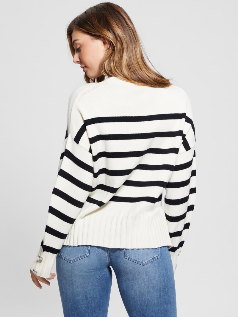 Guess Eco Mirelle Wool-Blend Sweater - White And Black Stripes