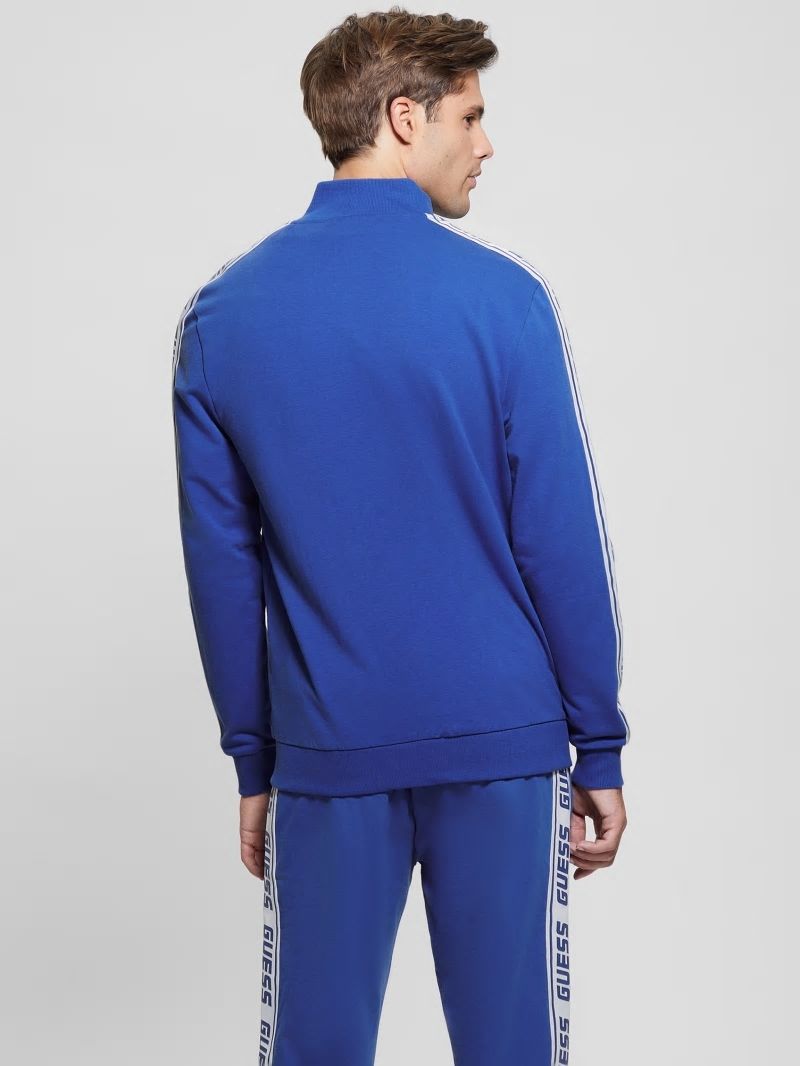 Guess Eco Arlo Logo Tape Zip Sweatshirt - Blue Maya