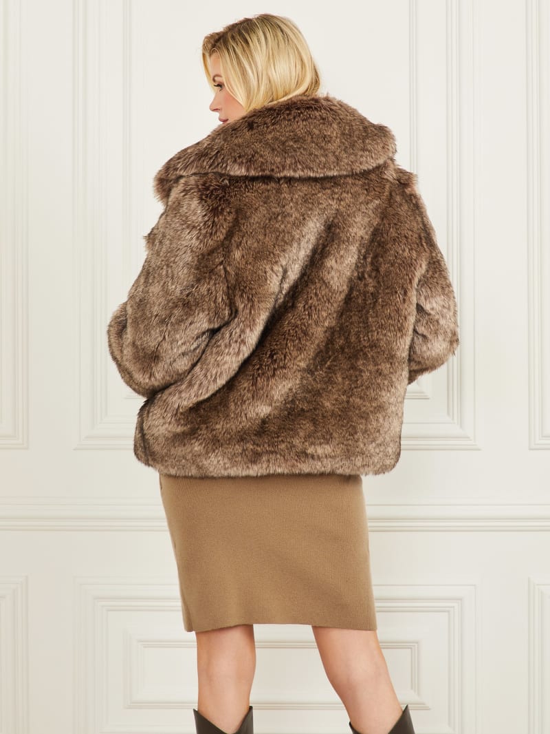 Guess Duchesse Faux-Fur Jacket - Dark Dune Multi