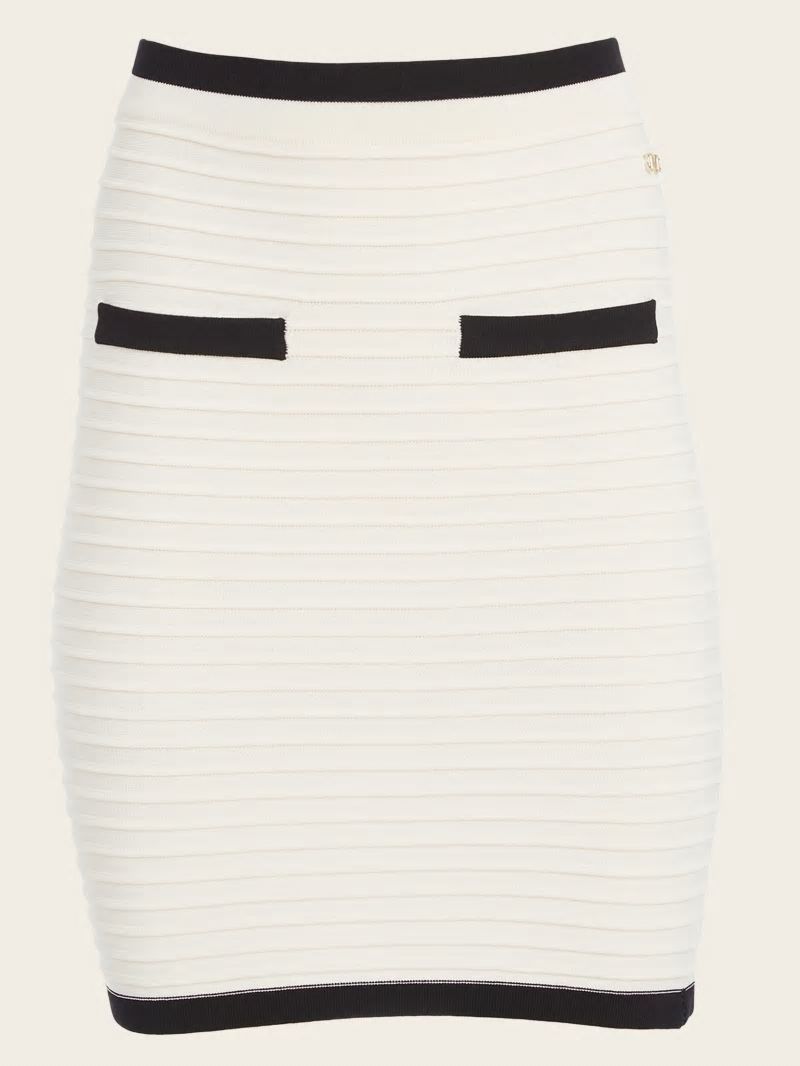 Guess Amba Embossed Striped Skirt - Sandy Shore/Black