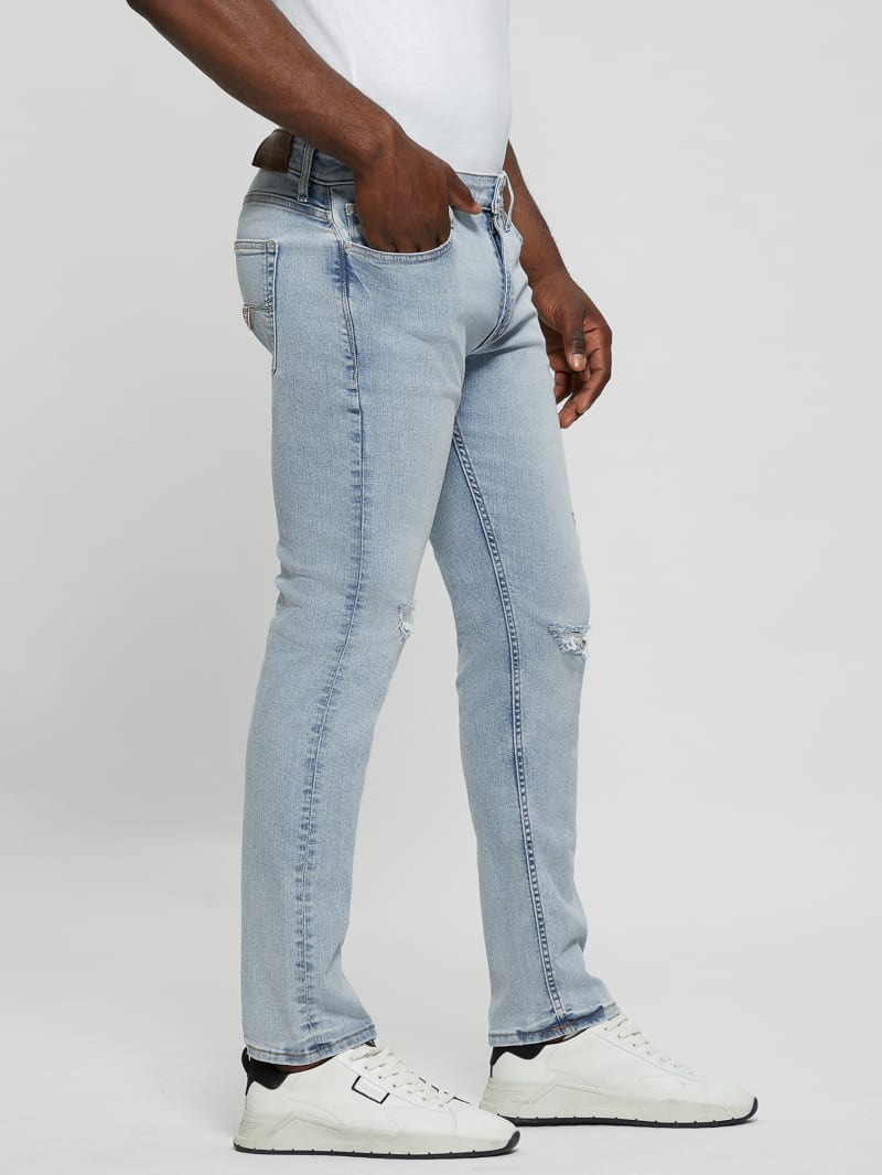 Guess Distressed Low-Rise Slim Straight Jeans - Light Sail