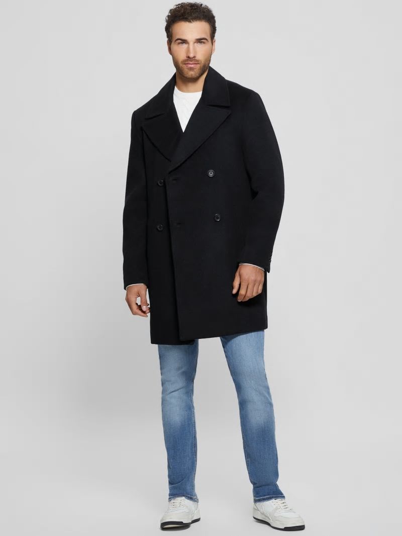 Guess Bel Air Melton Wool-Blend Peacoat - Black