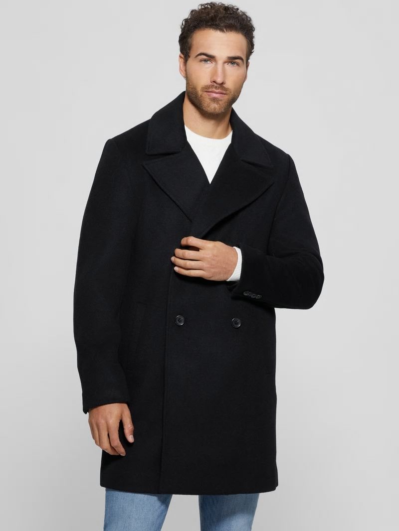 Guess Bel Air Melton Wool-Blend Peacoat - Black