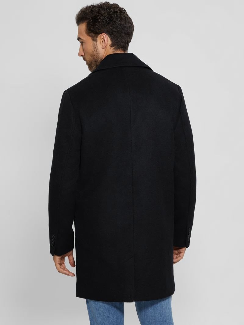 Guess Bel Air Melton Wool-Blend Peacoat - Black