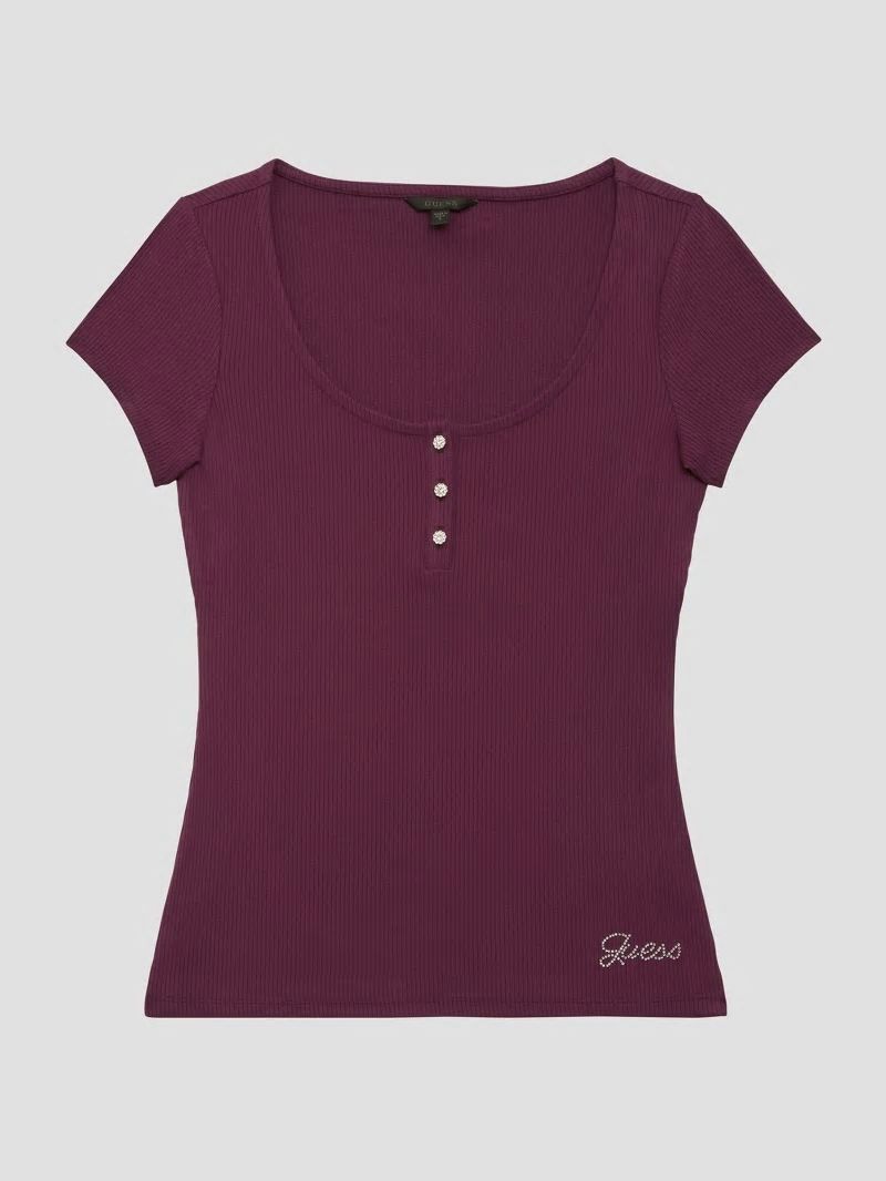 Guess Eco Karlee Henley Tee - Black Cherry