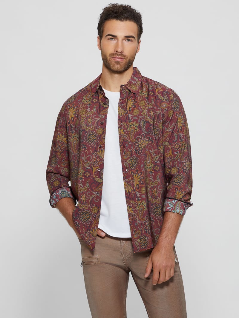 Guess Eco Sandwash Jacobean Shirt - Ikat Jacobean Truffle