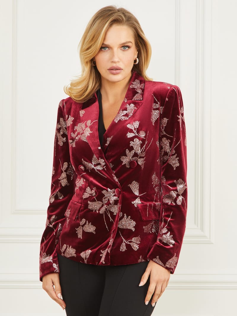 Guess Angelica Velvet Blazer - Purple Petal With Rose Go