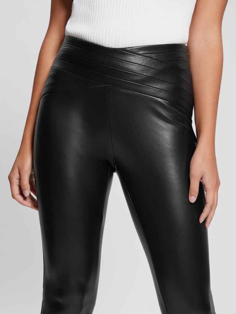 Guess Dana Faux-Leather Pleated Waist Pants - Jet Black Multi