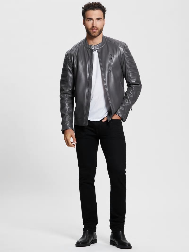 Guess Faux-Leather Biker Jacket - Magnetic