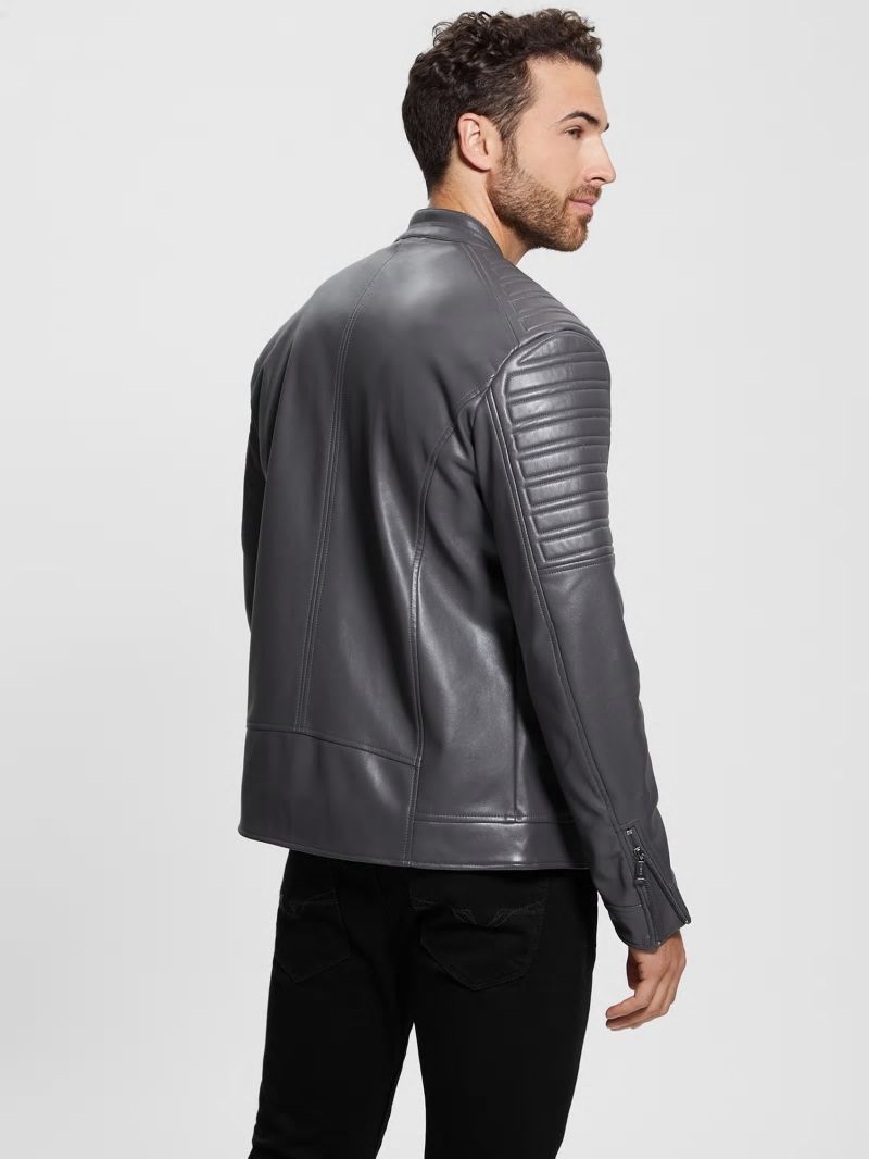 Guess Faux-Leather Biker Jacket - Magnetic