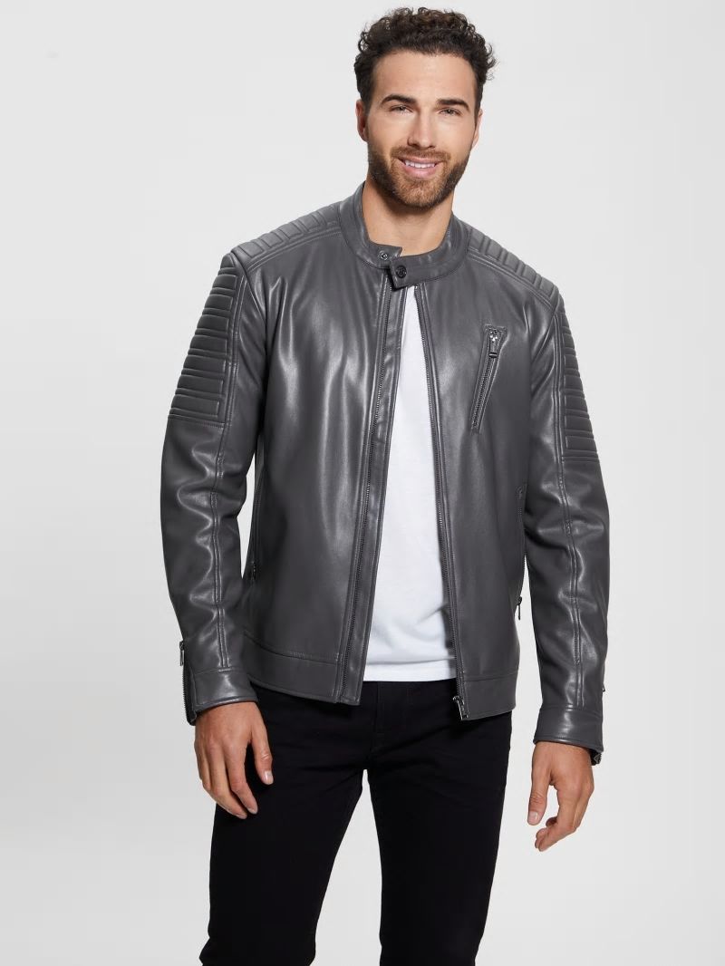 Guess Faux-Leather Biker Jacket - Magnetic