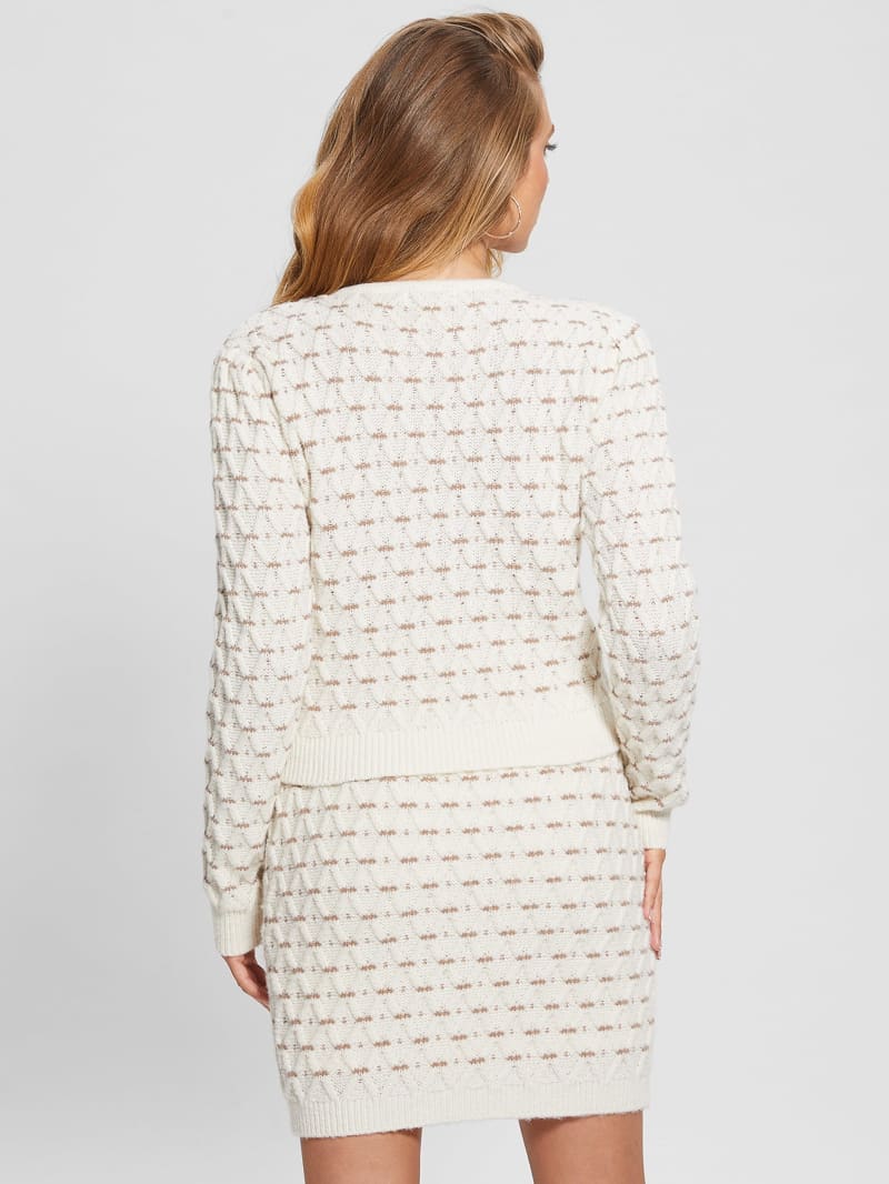 Guess Eco Miya Cross-Stitch Cardigan Sweater - Dove White Multi