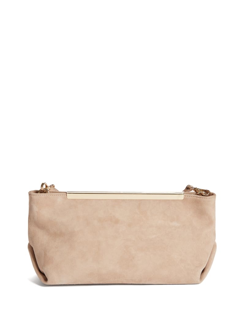 Guess Soft Suede Leather Clutch - Taupe