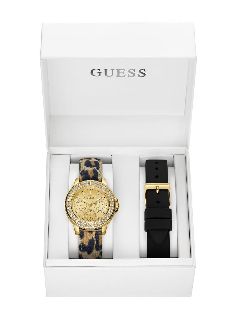 Guess Gold-Tone Leather Multifunction Watch - No Description
