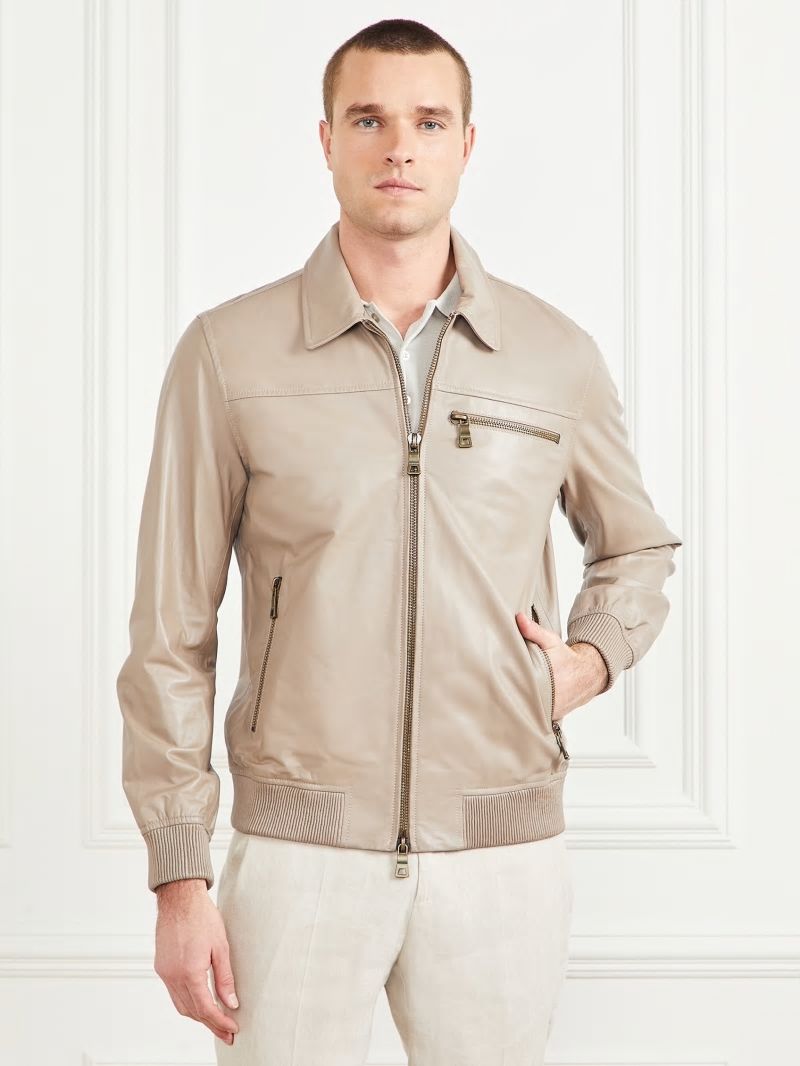 Guess Leather Flight Jacket - Pasadena Stone