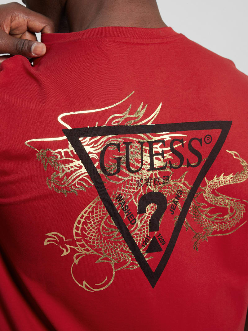 Guess Chinese New Year Stamped Dragon Tee - Chili Red