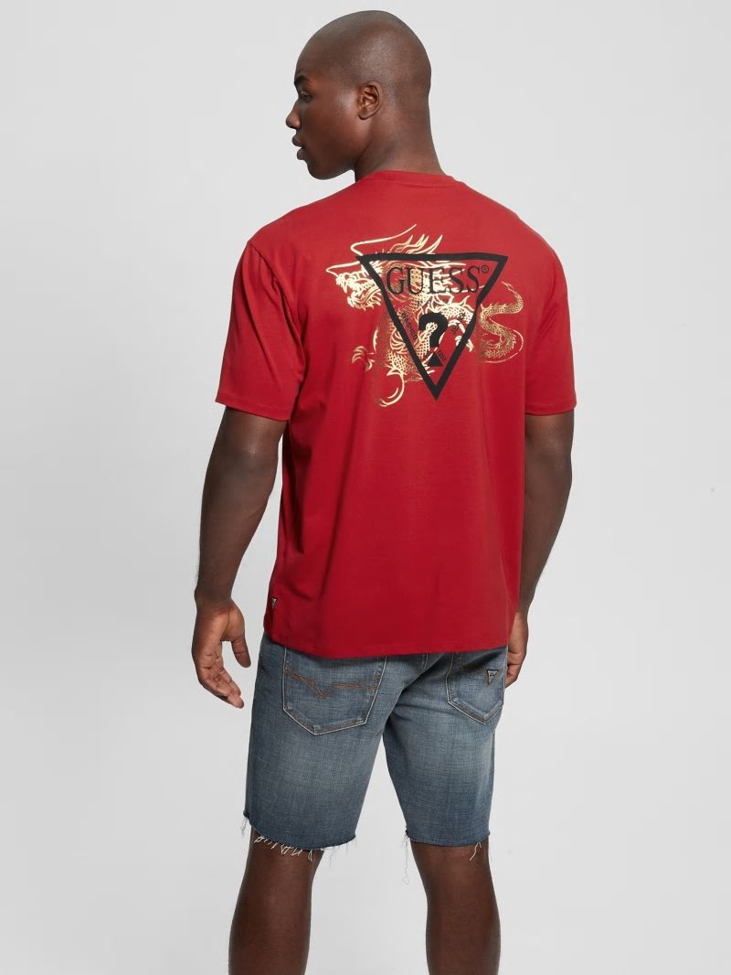 Guess Chinese New Year Stamped Dragon Tee - Chili Red